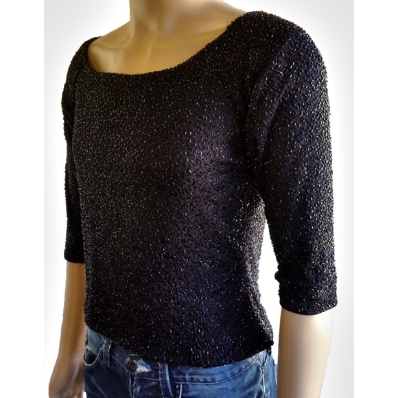 VTG Brilliante JA Womens Beaded Top SZ PXL Black - Picture 6 of 8
